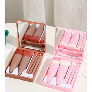 KIT 12 unidades Mini Espelho De Maquiagem Portátil Com 5 Pcs Pincéis De Maquiagem Lupa Mão Segurar Bolso Dobrável Maqui