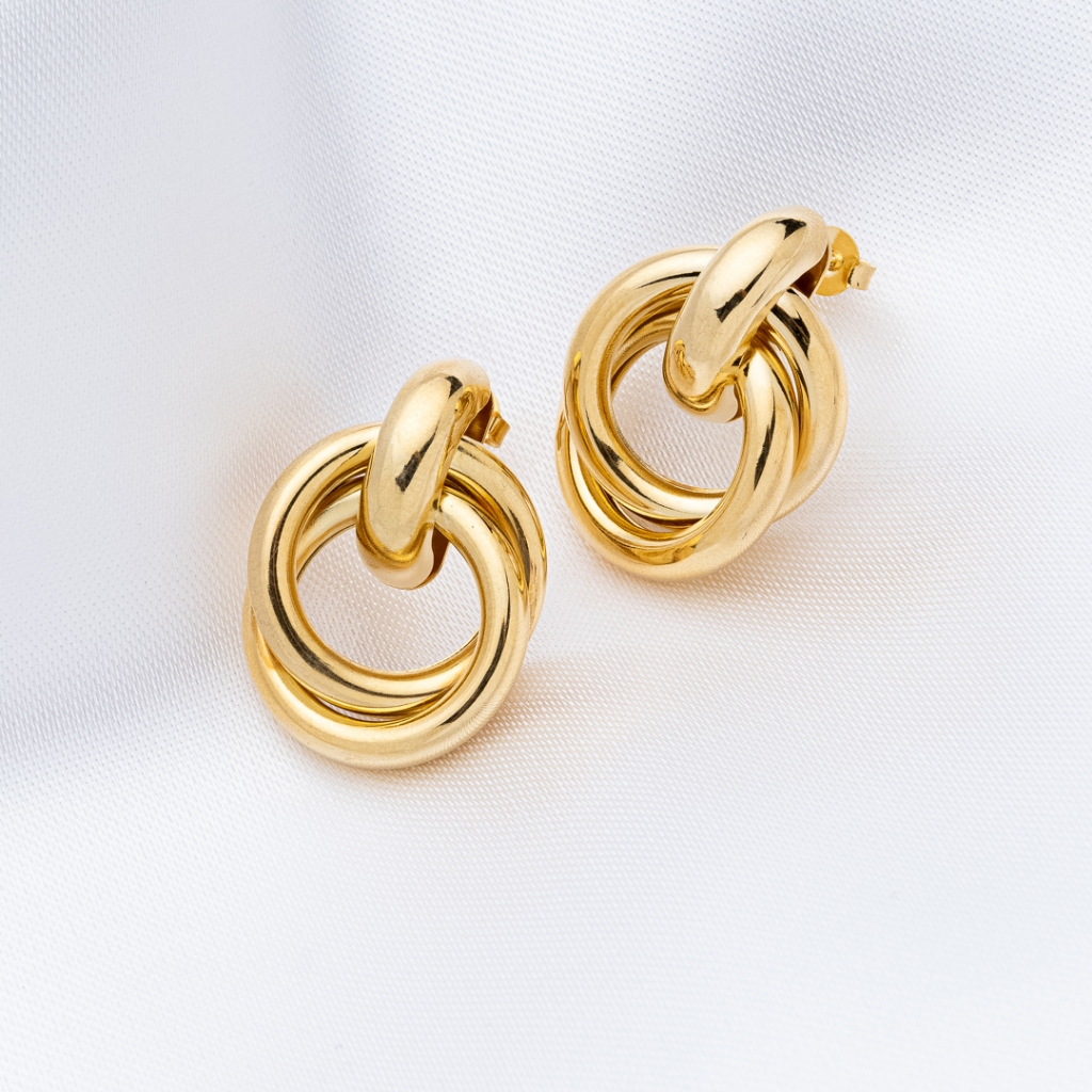 Brinco Argola de Elos Entrelaçado Média Banhado a Ouro 18K - D'France Jóias