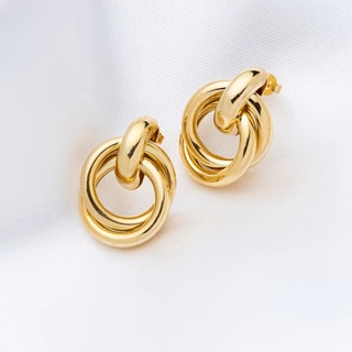 Brinco Argola de Elos Entrelaçado Média Banhado a Ouro 18K - D'France Jóias