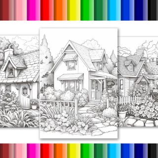 Desenhos para colorir Casas com Jardins - 15 folhas soltas tamanho A4