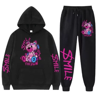 Conjunto Moletom Casual Flanelado Urso Smile