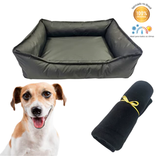 Cama Pra Cachorro Gato Pet Retangular 2 peças Impermeável M Caminha Laváve Manta Cobertor Soft 90X75
