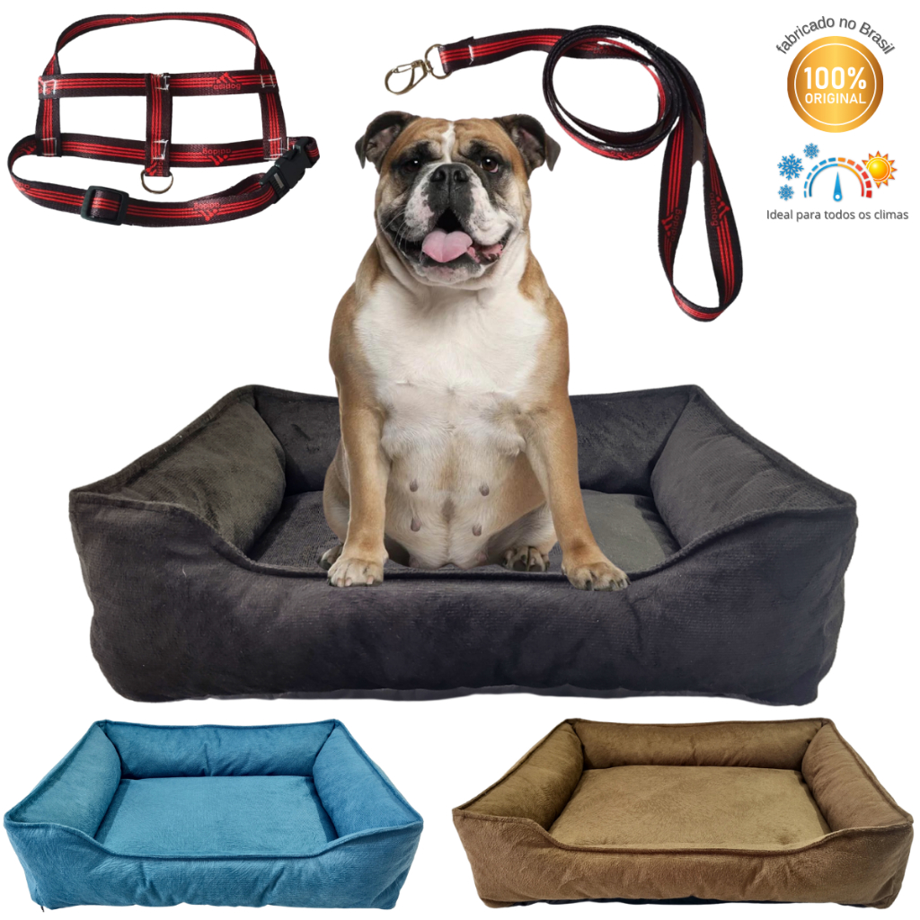 Cama Pet Luxo Macia Para Cachorro E Gato G Com Coleira Peitoral Tecido Suede Linha Premium