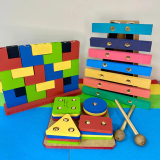 Kit Atividades 3 Brinquedos Pedagógicos Educativos Madeira MDF- Primeira Infância
