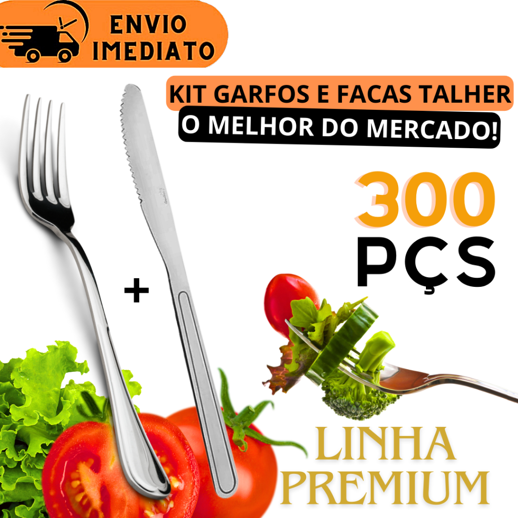 Kit 300 Talheres Aço Inox PREMIUM Faca 150 Garfos e 150 Facas Luxo ...