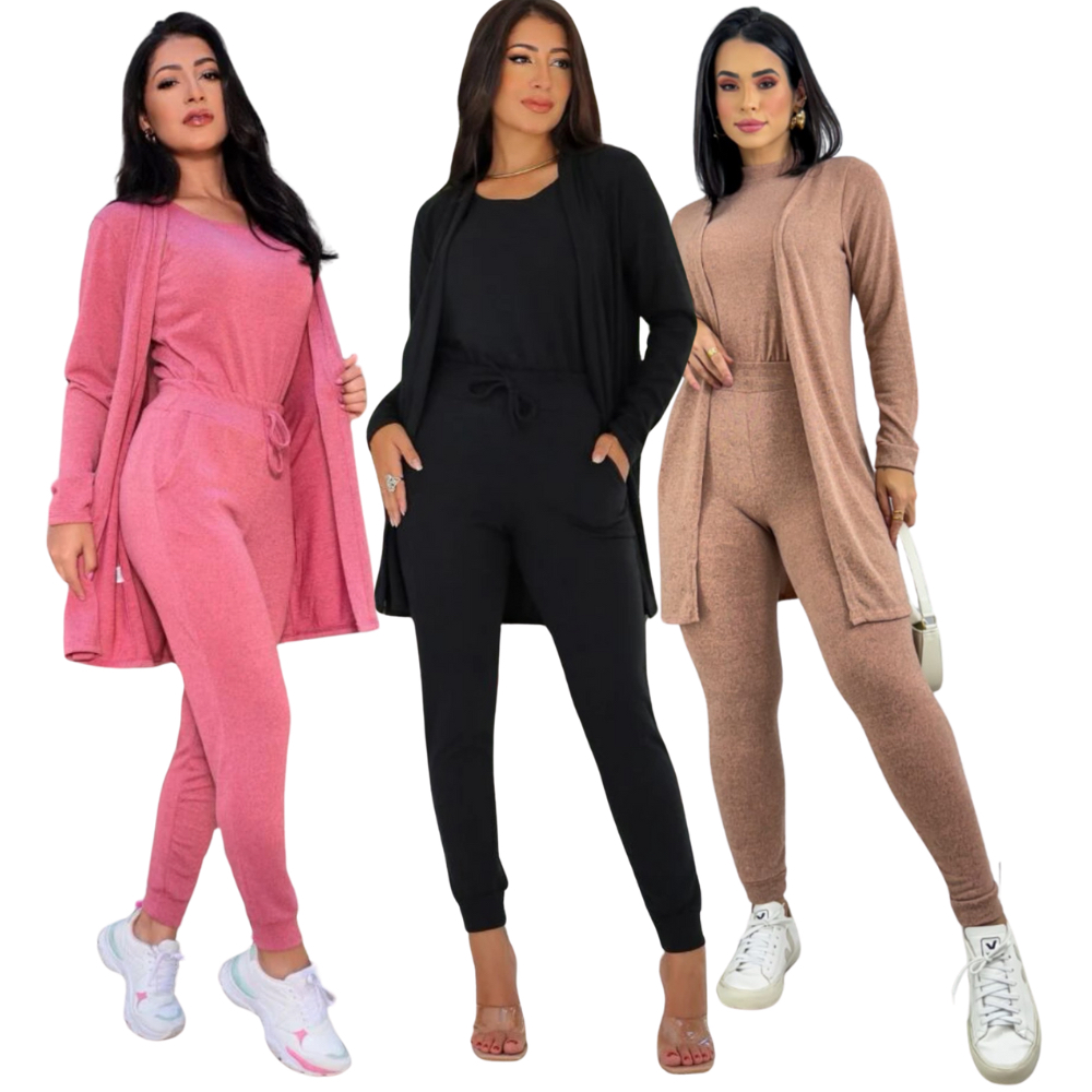 Conjunto Feminino de Frio Lanzinha (3) Peças ,Regata ,Calça e Cardigan ...