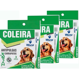 Kit 3 Coleiras Dugs Antipulgas e Carrapatos Cães 17g c/ 56cm - World Veterinária Original