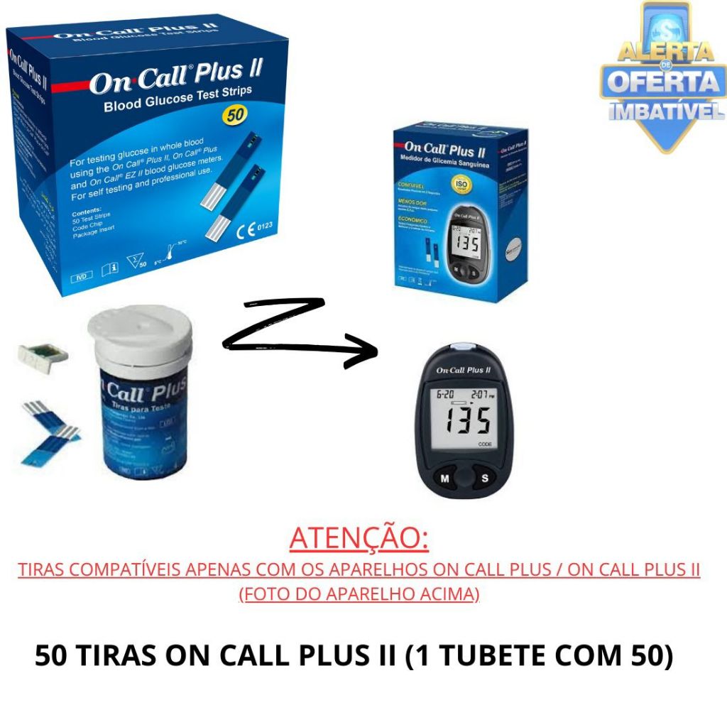 150 Tiras para Medição de Glicose ( 3 TUBETES ) - On Call Plus 2 +
