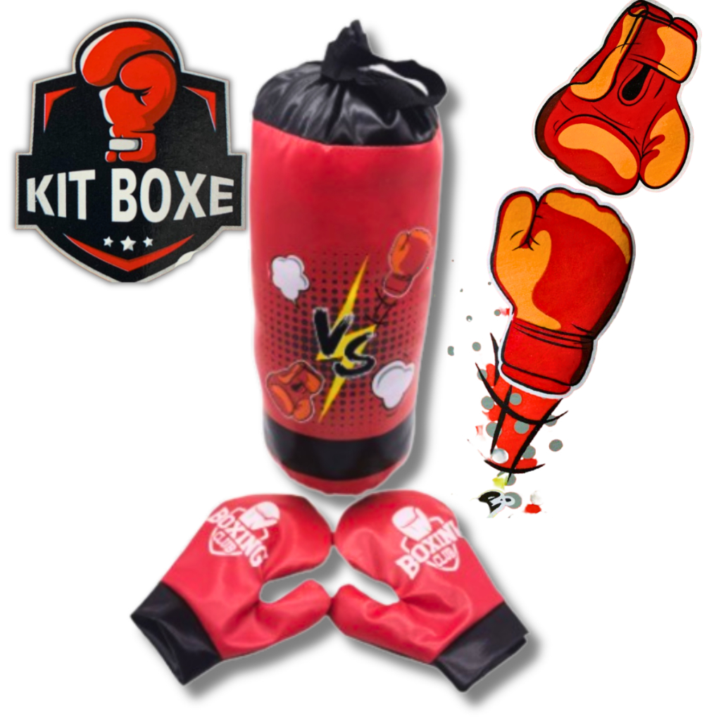 Kit De Boxe Infantil Com Saco E Luva Pais e Filhos Vermelho
