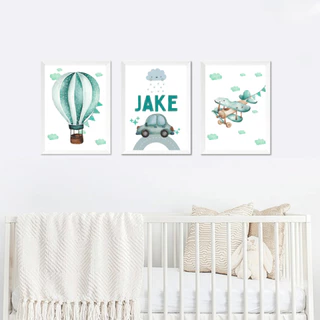 Kit 3 Quadros Infantil Nome Personalizado Balão E Avião Com Nome Personalizado Decoração De Quarto Menino