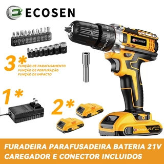 Furadeira Parafusadeira de impacto 3/8" a bateria 21V/ 12V caixa eacessórios - PI-10MA - Mondial (110V/220V)