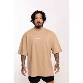 Camiseta Oversized Gola Alta Bege Escuro Rubber