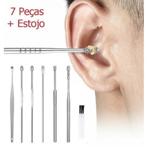 Kit 7 Limpeza De Cera, Removedor De Cera De Ouvido, Limpador De Ouvido Prata