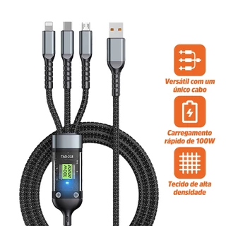 Cabo de dados de carregamento rápido de 100W Cabo de dados de saída de 3 interfaces