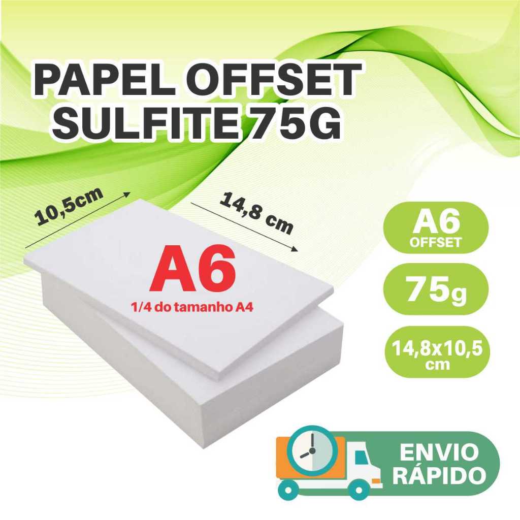 Papel A6 Sulfite Offset 75g Tamanho A6 Pequeno 14,8x10,5cm 500 até 3000 folhas Branco