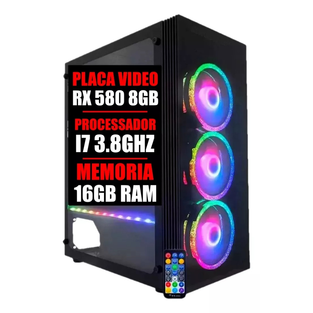 PC Gamer Computador Cpu Intel I7 3.8Ghz / Placa Video Radeon Rx 580 8GB / 16GB Ram / 480Gb Ssd