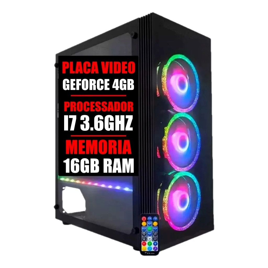 Cpu Computador PC Gamer Intel Core i7 3.6Ghz / Placa Video GeForce 4GB / 16GB de RAM / SSD 240GB