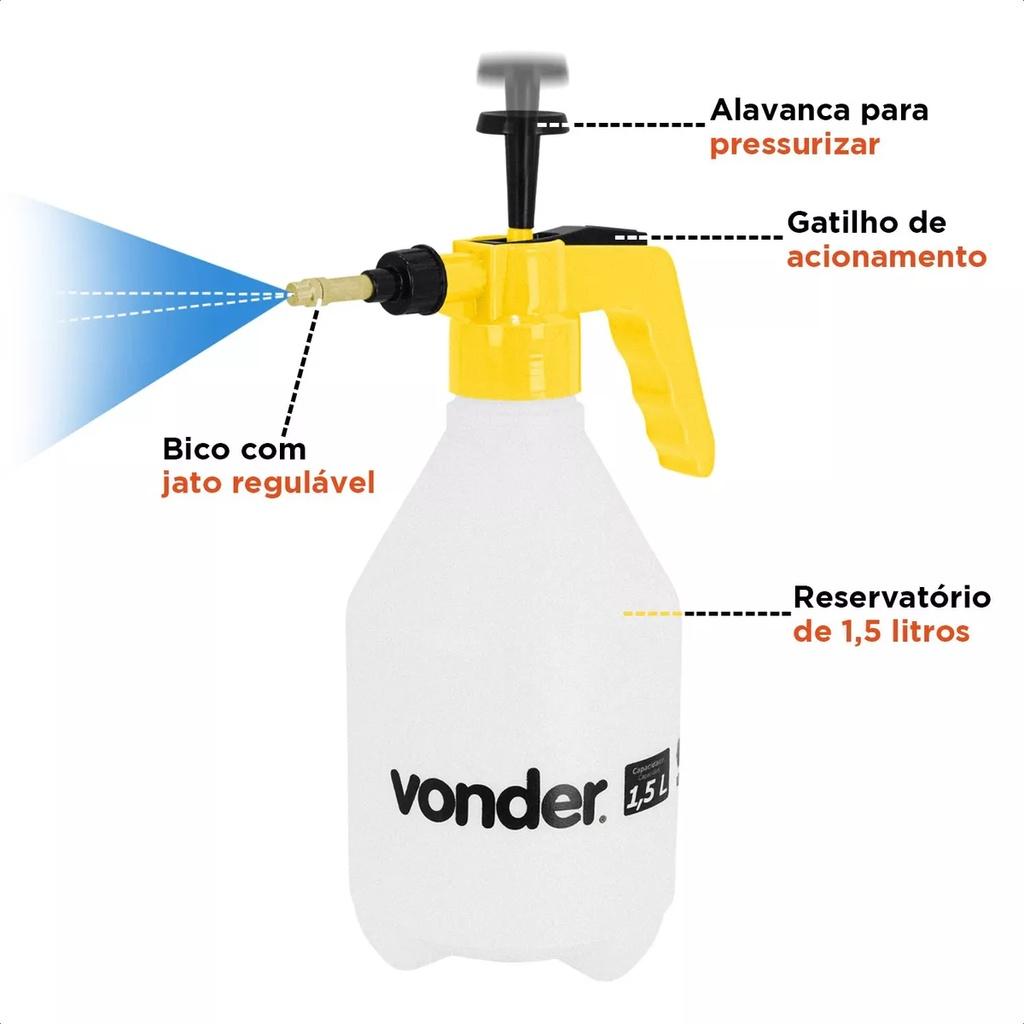 Pulverizador Manual 1,5 Litros Com Compressão Prévia Vonder
