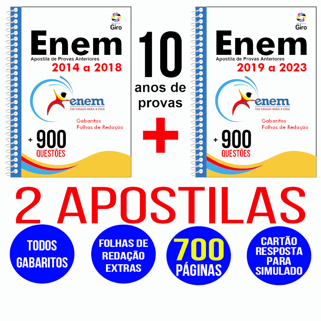 Apostila Enem Provas Antigas Anteriores 10 Anos Provas de 2014 a 2023 Gabaritos e Folhas de Redação