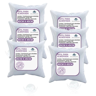 Kit 6 almofadas refil enchimento 45x45cm antialérgico 100% fibra siliconada