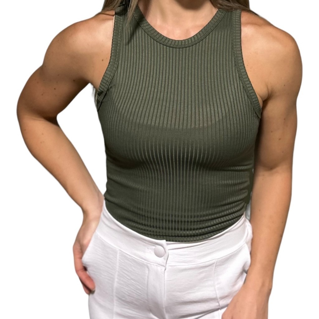 Cropped Feminino Ribana Canelada Blusa Barata Verão Moda e Estilo Gola Redonda