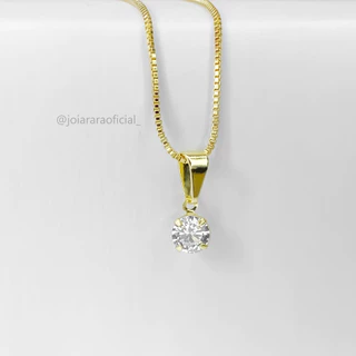 Colar Feminino Ponto de Luz Banhado a Ouro com Pingente de Zircônia