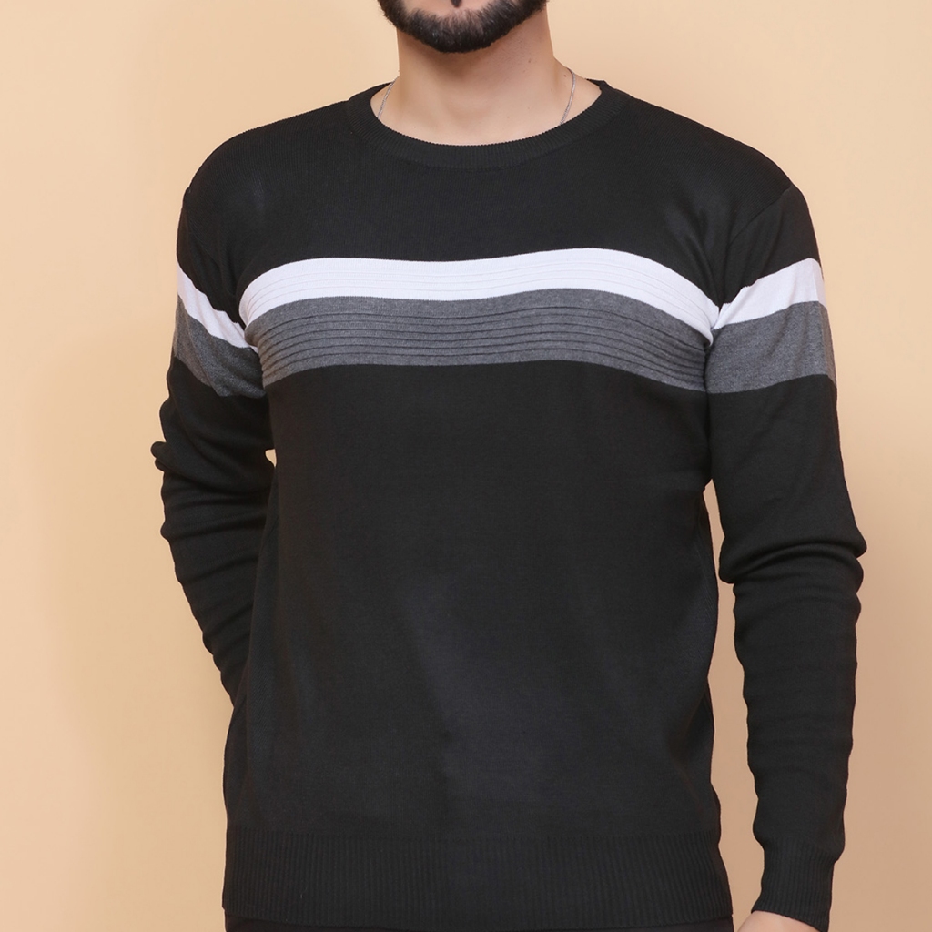 Suéter masculino de malha à prova de frio, gola redonda, mangas compridas, top de lã