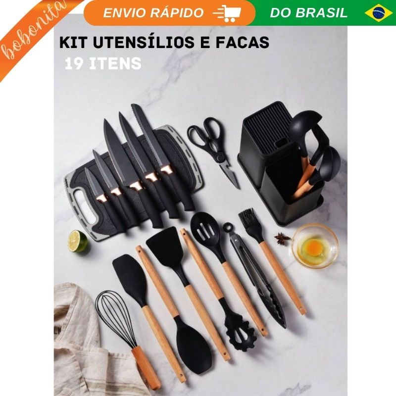 Kit Jogo de Utensílios de Cozinha em Silicone Completo - Antiaderente e Resistente ao Calor