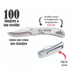 Canivete De Bolso Em Inox Monobloco Personalizado A Laser