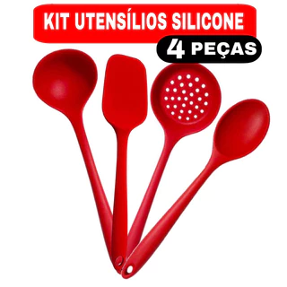 Kit Utensílios de Silicone Para Cozinha 4 Peças Vermelho