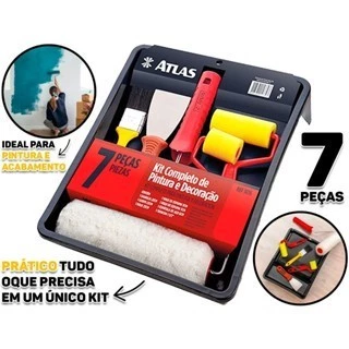 Kit Pintura E Decoração Completo Teto Parede-Multiuso Rolo Bandeja Pincel Rolinho-3/5/7 Peças Atlas Original