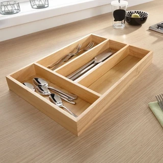 Porta Talheres Decorativo Organizador de Gaveta Bambu 4 Divisórias Casa Cozinha