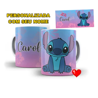 Caneca Porcelana Stitch Lilo Disney Personalizada Com Seu Nome