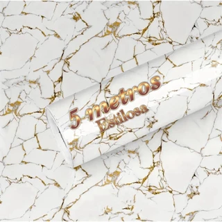 Papel de Parede Mármore Dourado 5 METROS x 45CM Adesivo Autocolante para Sala, Quarto