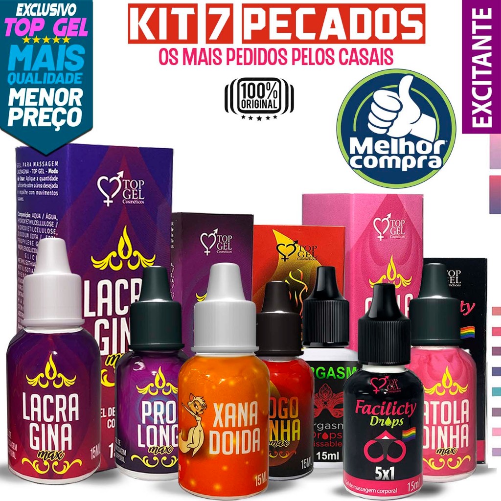 Kit sex shop 7 Pecados produtos eróticos especiais top gell sexy  lubrificante intimo