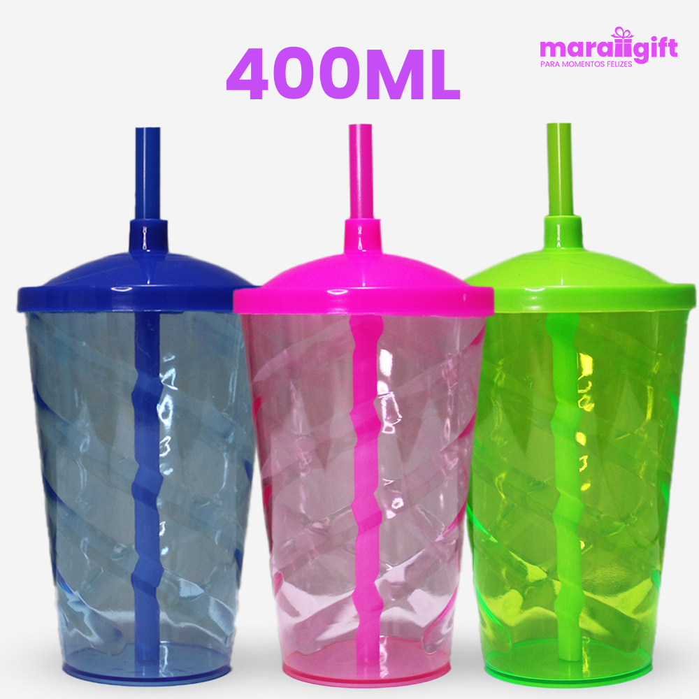 5 à 20 Copos Twister 400ml, Para Festas E Eventos, Coloridos Com Tampa E Canudo coloridos, Bebidas, Copos Plásticos