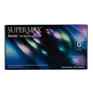 Luva Nitrílica Azul Sonic Sem Pó Supermax 100und - P, M, G e GG
