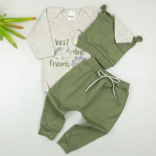 Conjunto Body, Calça e Touca Bebê Menino Roupa de Frio Inverno