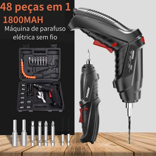 kit Parafusadeira/furadeira 48 Pçs À Bateria Carregador Usb (Dupla posição) Oferta especial C/Caixa de ferramentas