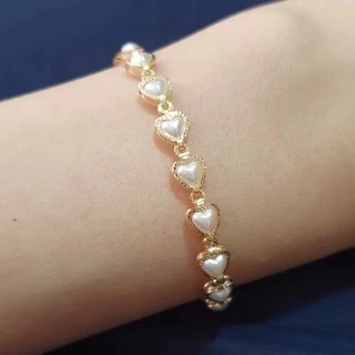 Pulseira de pérolas de coração delicado a ouro 18k Prata 925
