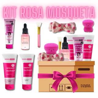 Kit Limpeza de Pele Completo Rosa Mosqueta Sabonete Esfoliante Faixa de Cabelo Máscara Peel Off Sérum Esponja Polvinho Pincel de Silicone