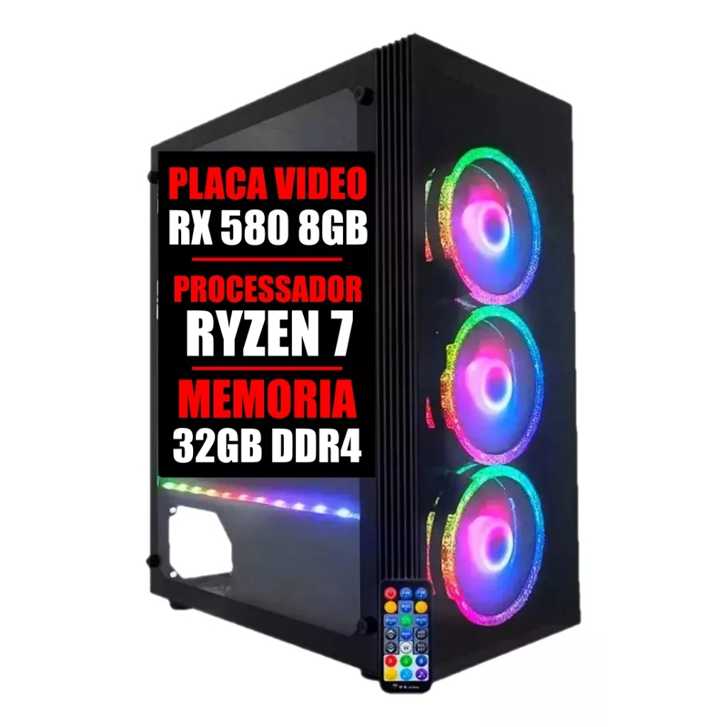 Pc Gamer Ddr4 Ryzen 7 / Placa Video Rx 580 8gb / 32GB Ram / Ssd 480gb