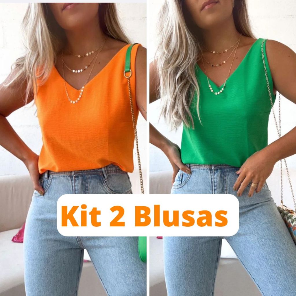 Kit 2 Blusas Feminina Regata Alça Larga Elegante Air Flow