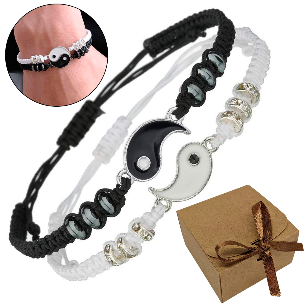 Conjunto De Pulseiras Feminina Yin Yang Casal Dupla Presente