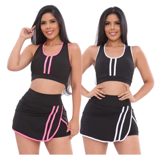 Conjunto Short Saia Academia Fitness Feminino Beach Tennis Futevôlei