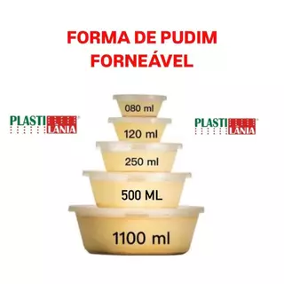 Forma para Pudim com Tampa Forneável 80ml, 120ml, 250ml, 500 e 1100 - Plastilânia