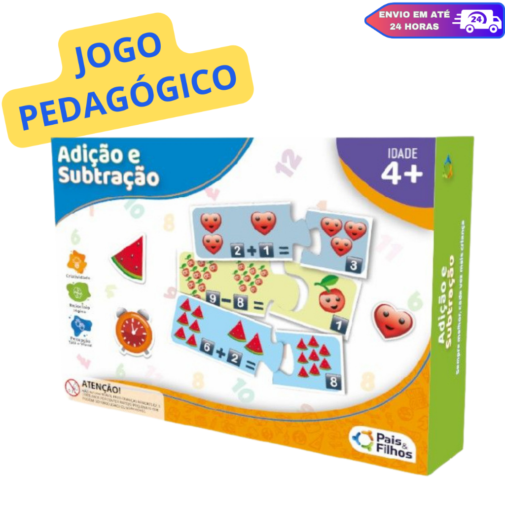 Jogo Pedagogico Educativo Matemática Adição e Subtração 72 Peças ...