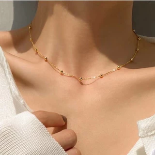 Colar de corrente de bola Tifanny delicado banhado a ouro 18K a prata 925