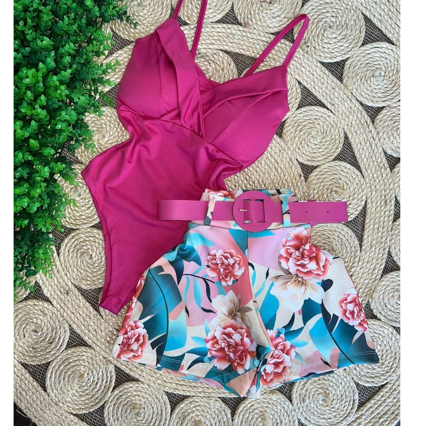 Conjunto Feminino Short e Blusa com Cinto. Conjuntinho Estampado Moda ...