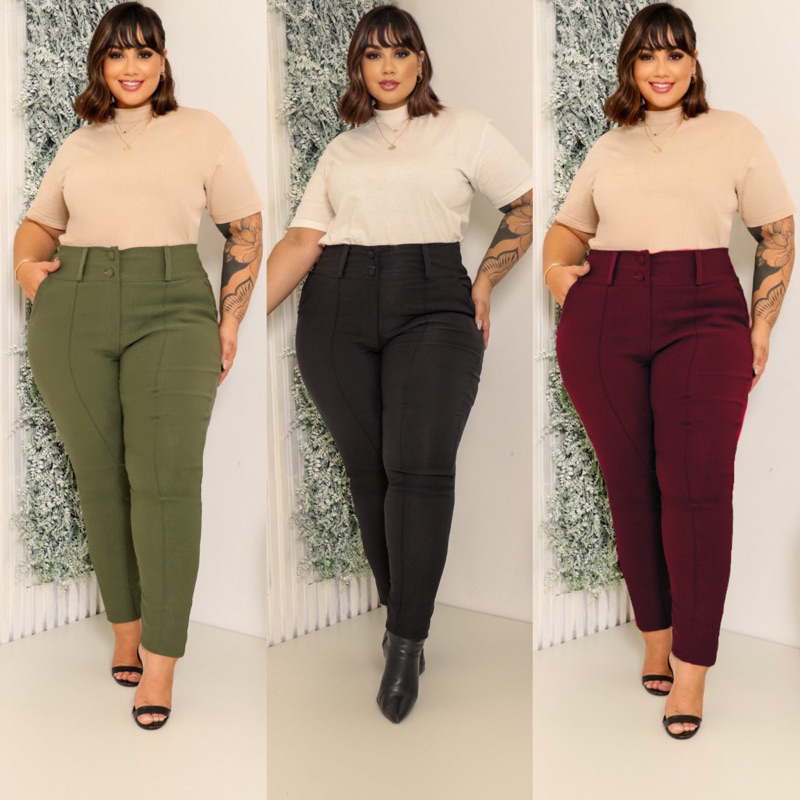 Calça Alfaiataria CalÃ§a Tecido Plus Size Social Feminina Plus